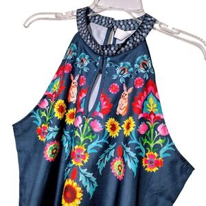 ChicYea Folk art Boho Floral Print Halter Dress Sleeveless Casual XL Women's